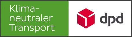 DPD Logo mit Hinweis auf klimaneutralen Transport in grünem Design für nachhaltigen Paketversand