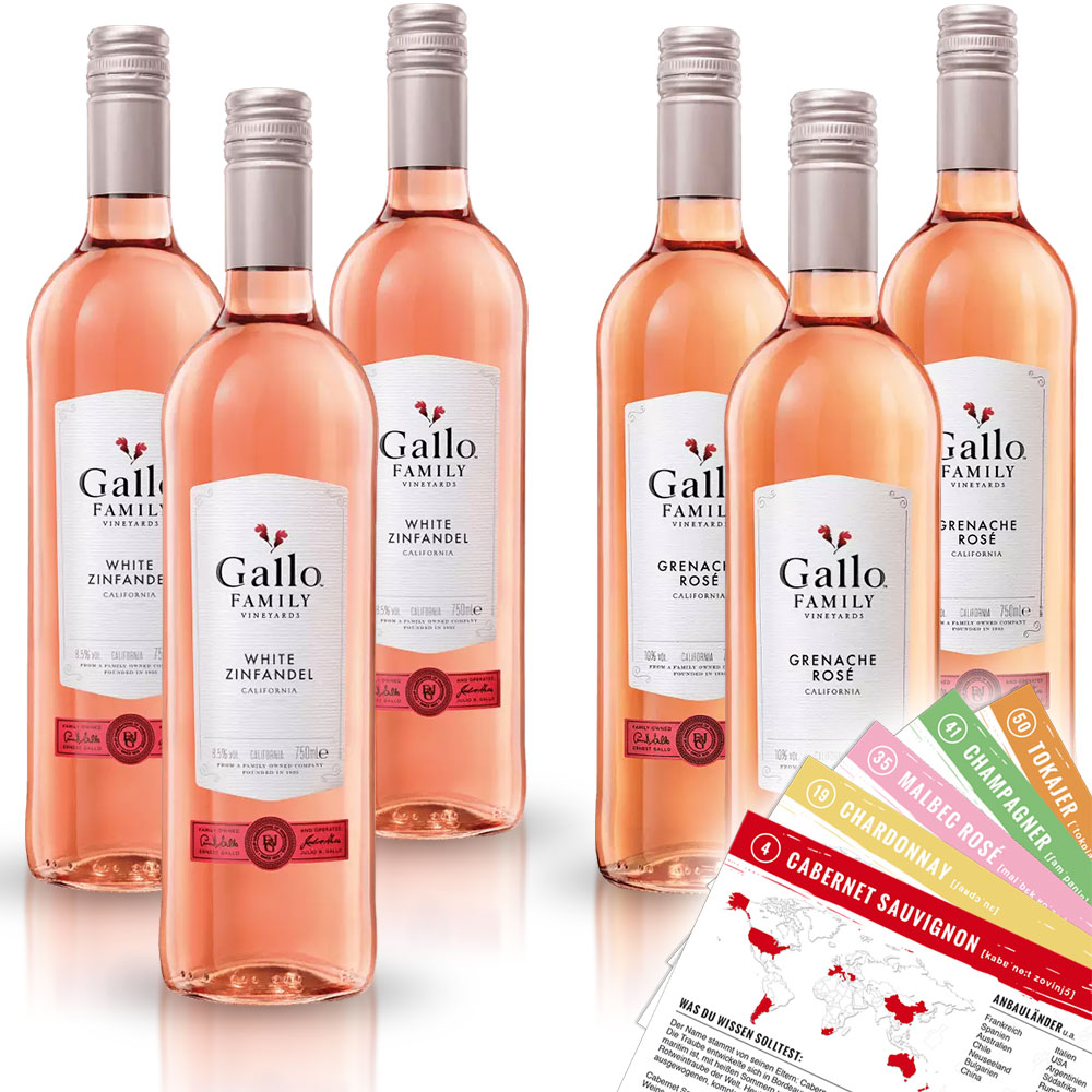 Gallo Rosé Probierpaket, lieblich (6 x 0,75l) + VINOX Winecards