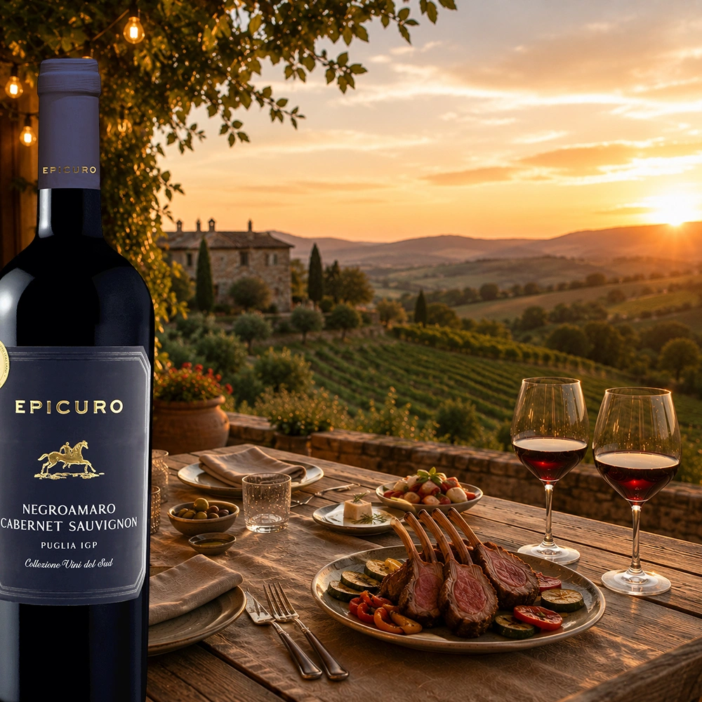 AKTIONSWEIN 1: Epicuro Negroamaro Cabernet Sauvignon, halbtrocken, 2022, sortenreines Weinpaket (6x0,75l)