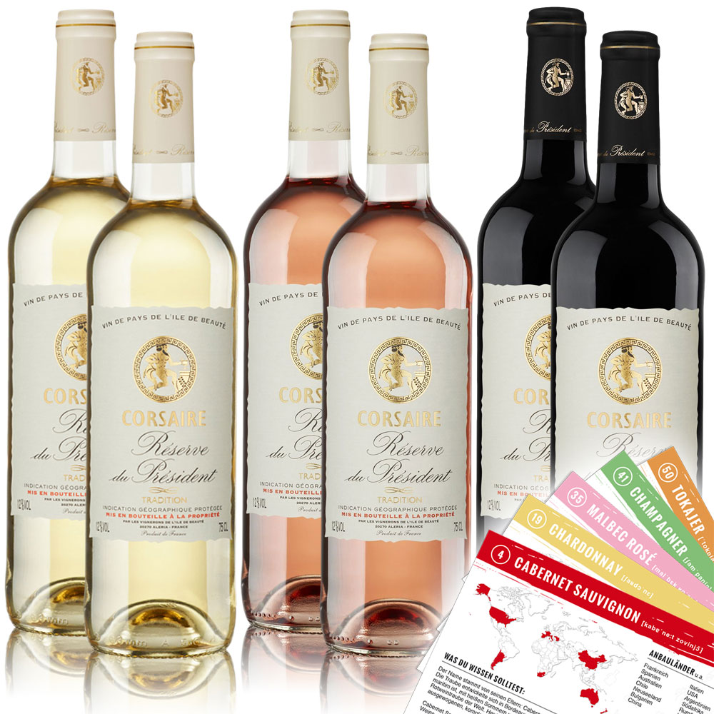 Corsaire Réserve du President Probierpaket (6 x 0,75l) + VINOX Winecards